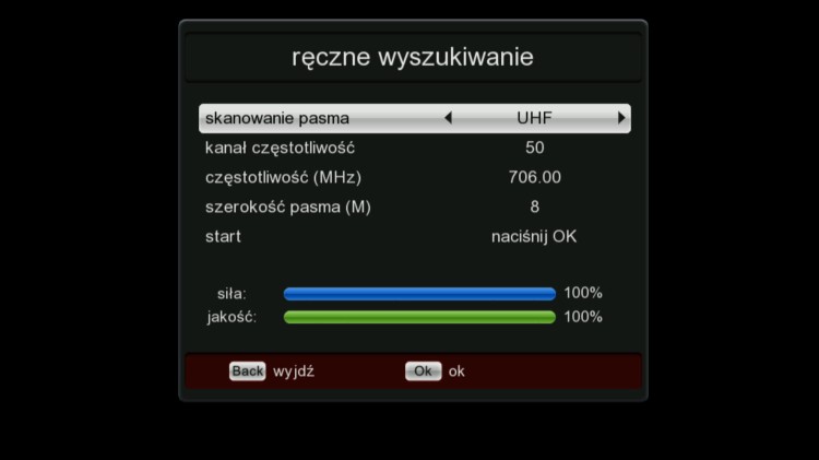 Informacja o poziomie sygnału i jakości