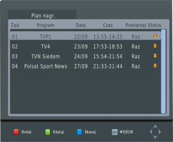 Podgląd menu Wiwa HD 102 memo control
