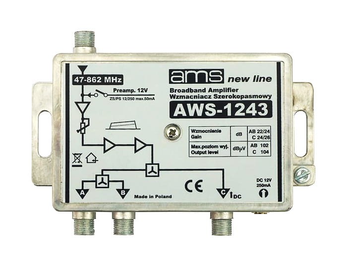 Wzmacniacz antenowy wewnętrzny z zasilaczem AWS-1243