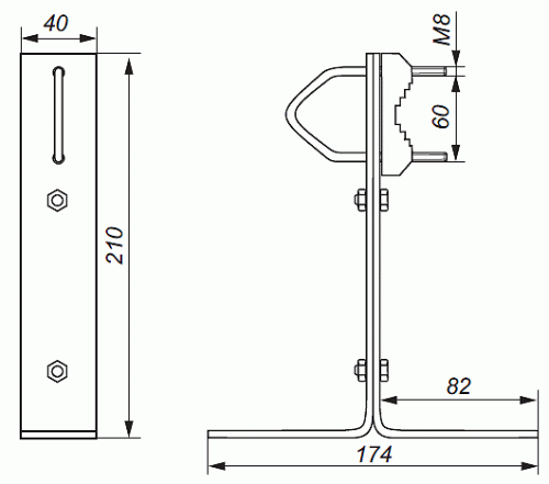 Uchwyt antenowy przyścienny - rysunek techniczny