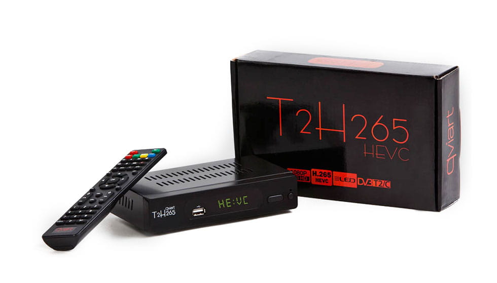 Qviart dekoder DVB-T2 HEVC pilot i pudełko