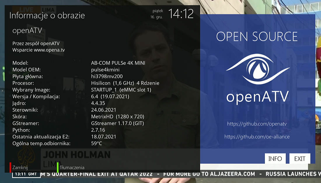 AB Pulse 4K mini - menu ekranowe